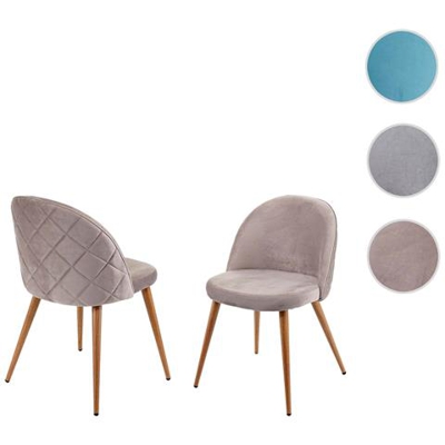 Set 2x Sedie Hwc-d53 Design Retro Anni 50 Legno Velluto Grigio Bruno