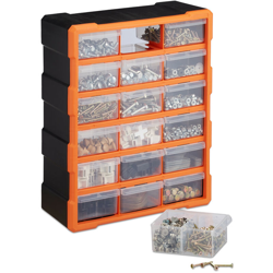 Cassettiera per Viti, a Parete, Garage, 18 Cassetti, Plastica, Porta Attrezzi, 47x38x16 cm, Arancione/Nero - RELAXDAYS características