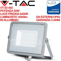 Faro LED SMD Chip Samsung 50W Colore Grigio 6400K IP65 - V-tac características