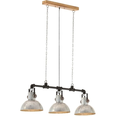 Lampada da Soffitto Industriale Ferro e Legno Mango Argento E27 - VIDAXL