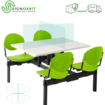 Signorbit - Protezione in plexiglass anticontagio trasparente a 4 postazioni - 119x79cmx52,5cm - presidio di sicurezza mense e uffici