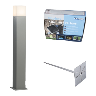 QAZQA Palo da giardino denmark - Moderno - Alluminio,Plastico - Bianco/Grigio - Quadrato Max. 1 x Watt
