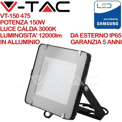 PRO VT-150 Faro led 150W slim alluminio nero chip Samsung SMD bianco caldo 3000K - SKU 475 - V-tac