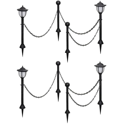 Lampioncini Solari 4 pz con Catena di Recinzione e Paletti - VIDAXL