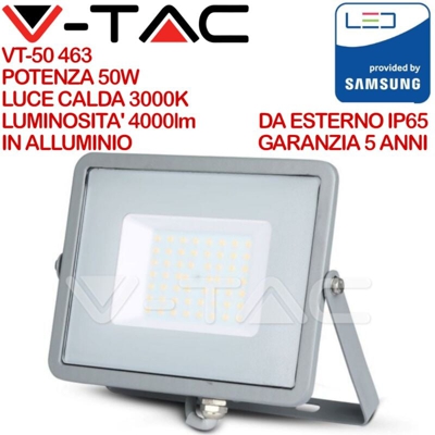 Faro LED SMD Chip Samsung 50W Colore Grigio 3000K IP65 - V-tac