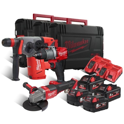 Milwaukee - M18 FPP3F-554X - KIT AVVITATORE A PERCUSSIONE + TASSELLATORE + SMERIGLIATRICE - 4 Batterie da 5,0Ah