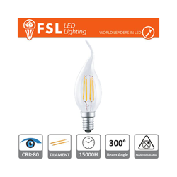 FSL - lampada colpo di vento filamento 2 watt 220-240 volt 300° A+ CE E14 bianco caldo no trasparente lif flbt35f2w27k14 características