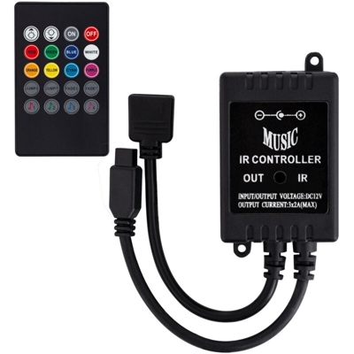 Ledkia - Controller Musicale Striscia LED RGB 12V, Telecomando IR 20 Pulsanti