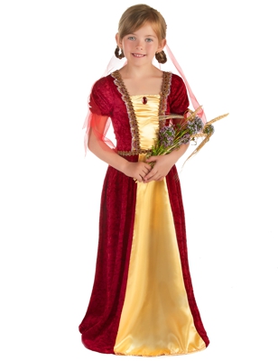 Costume da contessa medievale in rosso per bambina