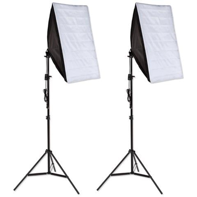 2x Lampada Da Studio Fotografico + Soft Box, Modello 1 - Nero