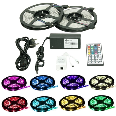 ECD Germany Striscia LED RGB 8m (5+3m) 30LED/m 5050 SMD Striscia Autoadesiva Non Impermeabile RGB con Alimentazione 2A Telecomando 44 T Striscia