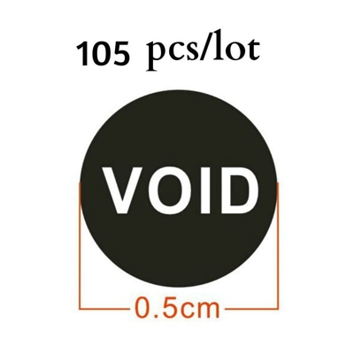 Etichette bollini adesivi neri antimanomissione con sigillo di garanzia e scritta 'VOID' - 105 pezzi - STICKERSLAB