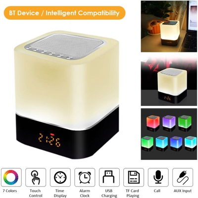 Altoparlante bluetooth a LED touch night light music smart desk lamp alarm clock player - ASUPERMALL