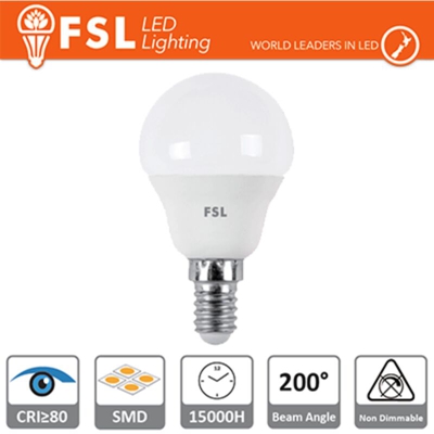 FSL - lampadina led mini globo g45 15000 ore 180° 220-240 volt 5,50 watt A+ CE E14 bianco caldo si lif flg45b6w30k14