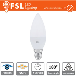 lampadina led candela oliva 180° 220-240 volt 25000 ore 5,50 watt CE E14 bianco caldo no lif flc37b6w30k14 - FSL en oferta