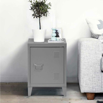 Bakaji - Mobiletto Armadietto Comodino in Metallo 2 Ripiani con Anta 57x40x30cm Grigio