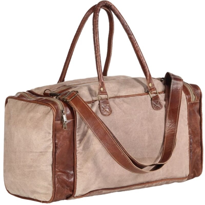 Vidaxl - Borsone Marrone 54x23x52 cm in Tela e Vera Pelle