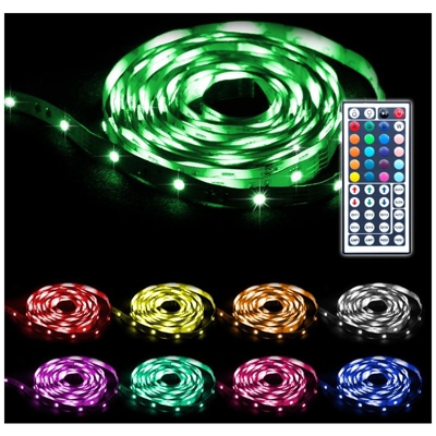 ECD Germany 5m LED Striscia RGB 5050 SMD angolo del fascio 180° + 1x trasformatore 3A 36W 12V + 1x telecomando con 44 tasti 20 colori 125x56x7mm