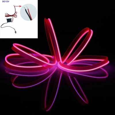 Stringa LED elettroluminescente flessibile per decorazione interni auto Collegamento - DC 12V, Colore/Lunghezza - Viola 3 Metri - STICKERSLAB