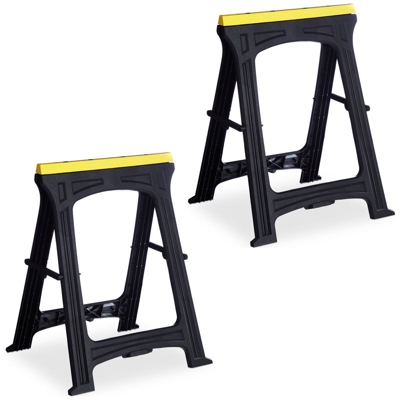 Cavalletti da Lavoro, Set da 2, Max. 170 kg, Stabile, Altezza di Lavoro 79 cm, Salvaspazio, Plastica, Nero - RELAXDAYS