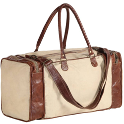 Vidaxl - Borsone Beige 54x23x52 cm in Tela e Vera Pelle características
