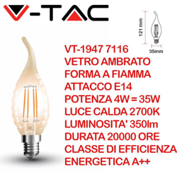 lampadina filo led ambra fiamma 220-240 volt 300° 4 watt A++ CE E14 bianco caldo no tec 609913 - V-TAC precio