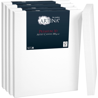 Set da 5 Tele per Pittura Bianche 100% Cotone, Spessore Alto 3D qualità Premium 380g/m² per dipingere 70cm, 50cm - Artina