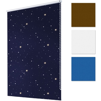 ECD Germany Tenda Oscurante 100x230cm Blu con Stelle KlemmFix Senza Foratura in Poliestere e Cotone con Catena Protezione Sole con Materiale di