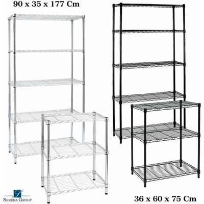 Libreria con Ripiani Scaffali Scaffalatura Acciaio Cromato Archimede Light Nero - Numero di ripiani: Verniciato Nero - 3 Ripiani - SERENA GROUP