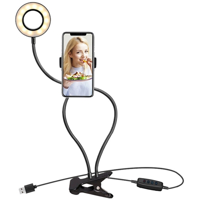 Lampada da scrivania con clip USB Luce ausiliaria circolare a LED nera - DOCOOLER