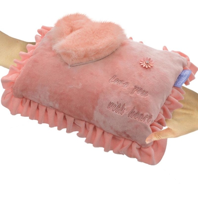 Coveri - Borsa Acqua Calda Elettrica con Tasche Scaldamani Cuore Rosa Tessuto Peluche