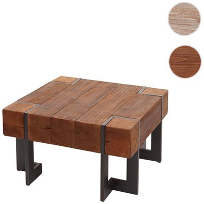 Tavolino Da Salotto Hwc-a15 Legno Di Pino Massello 40x70x70cm Metallo Legno Scuro