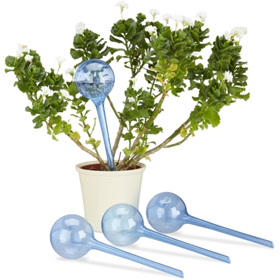 Relaxdays - Set 24x sfere per irrigazione, dosatori d'acqua per piante da vaso, ornamentali, durata 2 settimane, in plastica, blu
