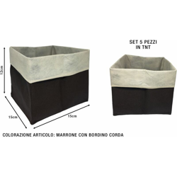 Bighouse It - CESTINI TNT SET 5 PZ. CM.15X15X12h MARRONE BORDO CORDA precio