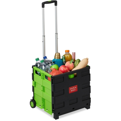 Relaxdays - Carrello Portaspesa Pieghevole,Manico Telescopico,2 Ruote Gomma,fino a 35 kg,Trolley Spesa,alluminio, verde