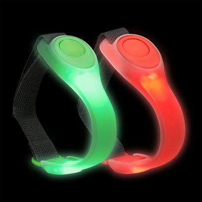 Relaxdays - Braccialetto a Led, Set da 2, Luce Continua o Lampeggiante, da Corsa, per Camminata, Escursioni, Verde/Rosso