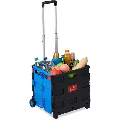 Carrello Portaspesa Pieghevole,Manico Telescopico,2 Ruote Gomma,fino a 35 kg,Trolley Spesa,alluminio, in blu - RELAXDAYS