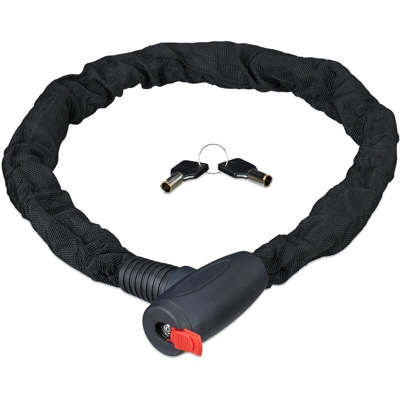Relaxdays - Lucchetto a Catena Secure per Bicicletta o Moto, 2 Chiavi, Antifurto, Resistente, 100 cm di Lunghezza, Nero