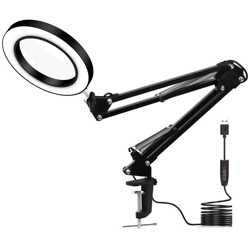 Lente d'ingrandimento USBLED lampada da scrivania 5 volte Lente d'ingrandimento LED 33 cm + 33 cm retrattile braccio lungo nero - ASUPERMALL características