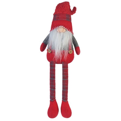 Rebecca Mobili Gnomo Gambe Lunghe Rosso Grigio Stoffa Addobbo Natale 67x10x14 - MOBILI REBECCA