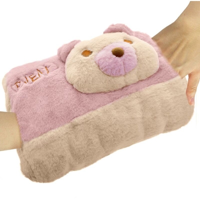 Coveri - Borsa Acqua Calda Elettrica con Tasche Scaldamani Orsetto Rosa Tessuto Peluche
