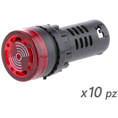 10 Pezzi Indicatore Led Rosso 24V AC/DC Buzzer Allarme Acustico Da Incasso Foro 22mm - LEDLUX