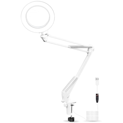 Lente d'ingrandimento USBLED lampada da scrivania 5 volte Lente d'ingrandimento LED 22cm + 22cm braccio lungo retrattile bianco - ASUPERMALL