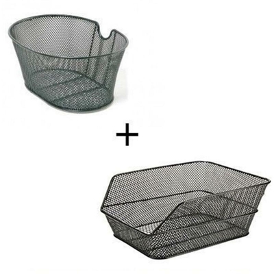 Cestino Per Bicicletta Anteriore + Posteriore Bici Rete Metallo Colore Nero - EUROSTORE07