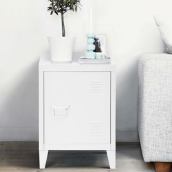 Bakaji - Mobiletto Armadietto Comodino in Metallo 2 Ripiani con Anta 57x40x30cm Bianco en oferta