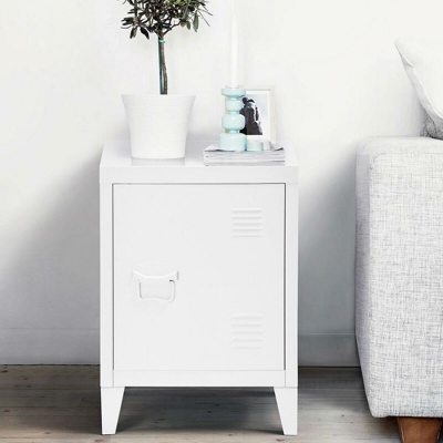 Bakaji - Mobiletto Armadietto Comodino in Metallo 2 Ripiani con Anta 57x40x30cm Bianco