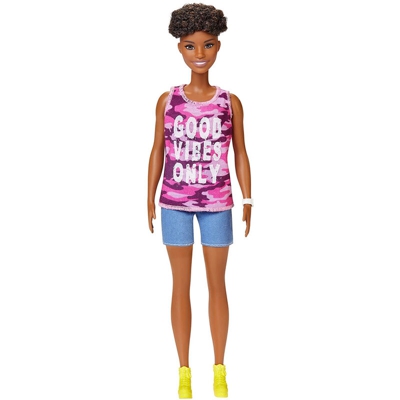 Barbie Bambola Feshionista Afroamericana Canotta Pantaloncini Accessori Mattel