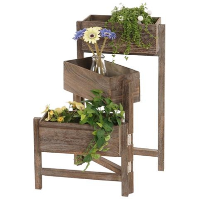 Serie Vintage Set 3x Portavasi Decorativi Uniti Con Cerniere T275 Legno Paulonia Marrone