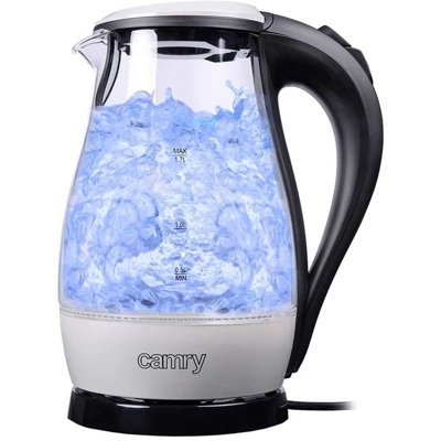 Bollitore Elettrico in Vetro 1,7Lt 2000W Acqua Calda Cordless con Luce LED Blu - CAMRY