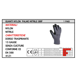 GUANTI NYLON PALMO NITRILE GRIP TG 9 - Oreca características